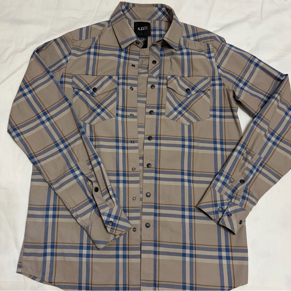 5.11 Tactical Men’s Plaid Button-Down Shirt - Tan & Blue